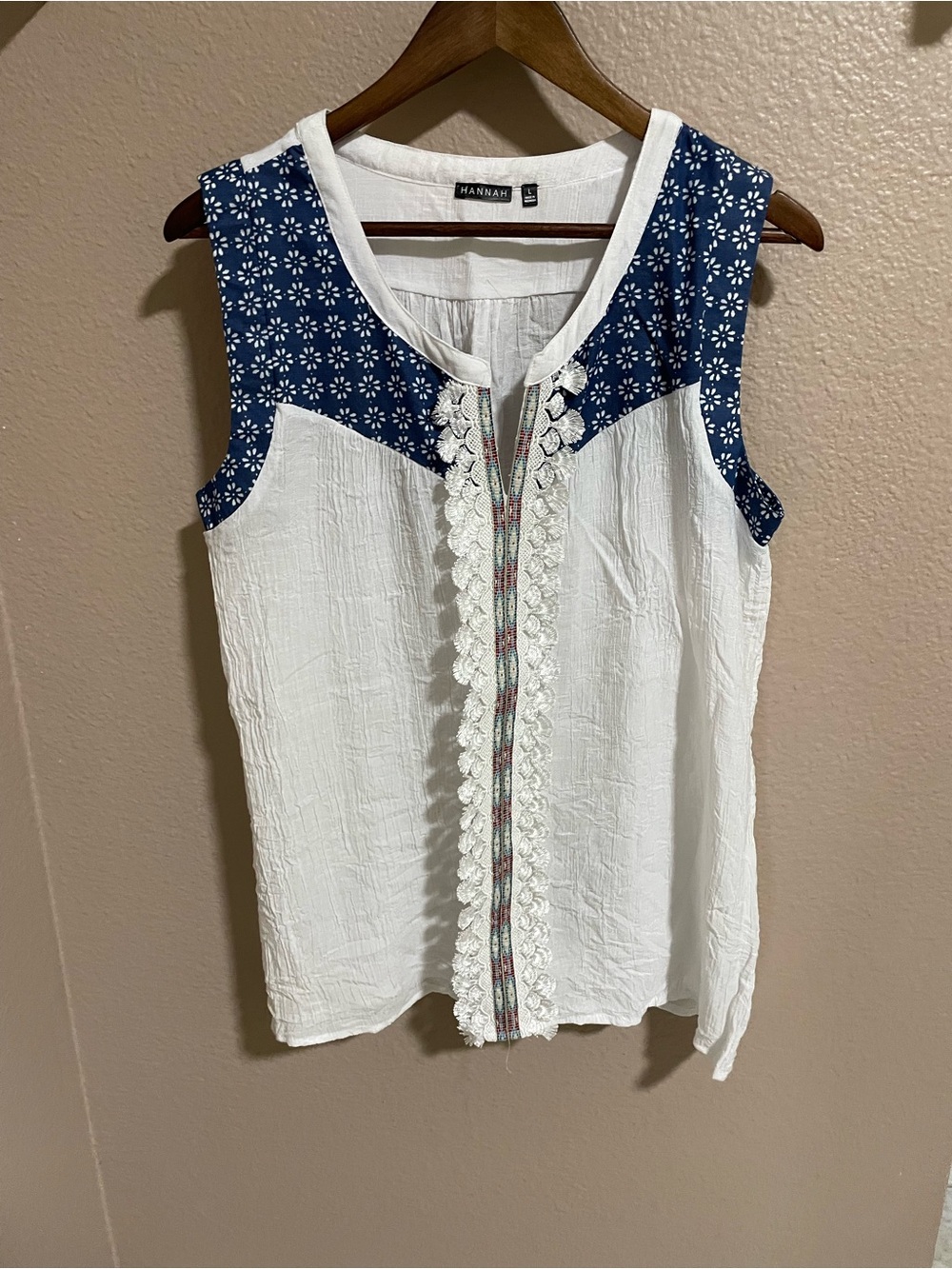 Hannah White Sleeveless Tank with Navy Floral